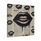 Black Drip Lips Canvas Wall Art — Vintage Newspaper Pop Art