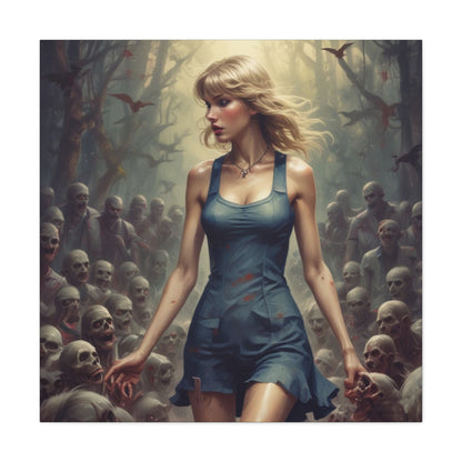 Zombie Swift Horde Canvas Print — Female Survivor Horror Wall Art (Matte Stretched 1.25")