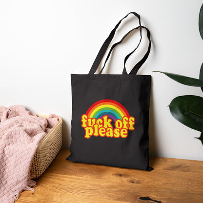 Tote Bag — Retro Rainbow "Fuck Off Please" Canvas Tote