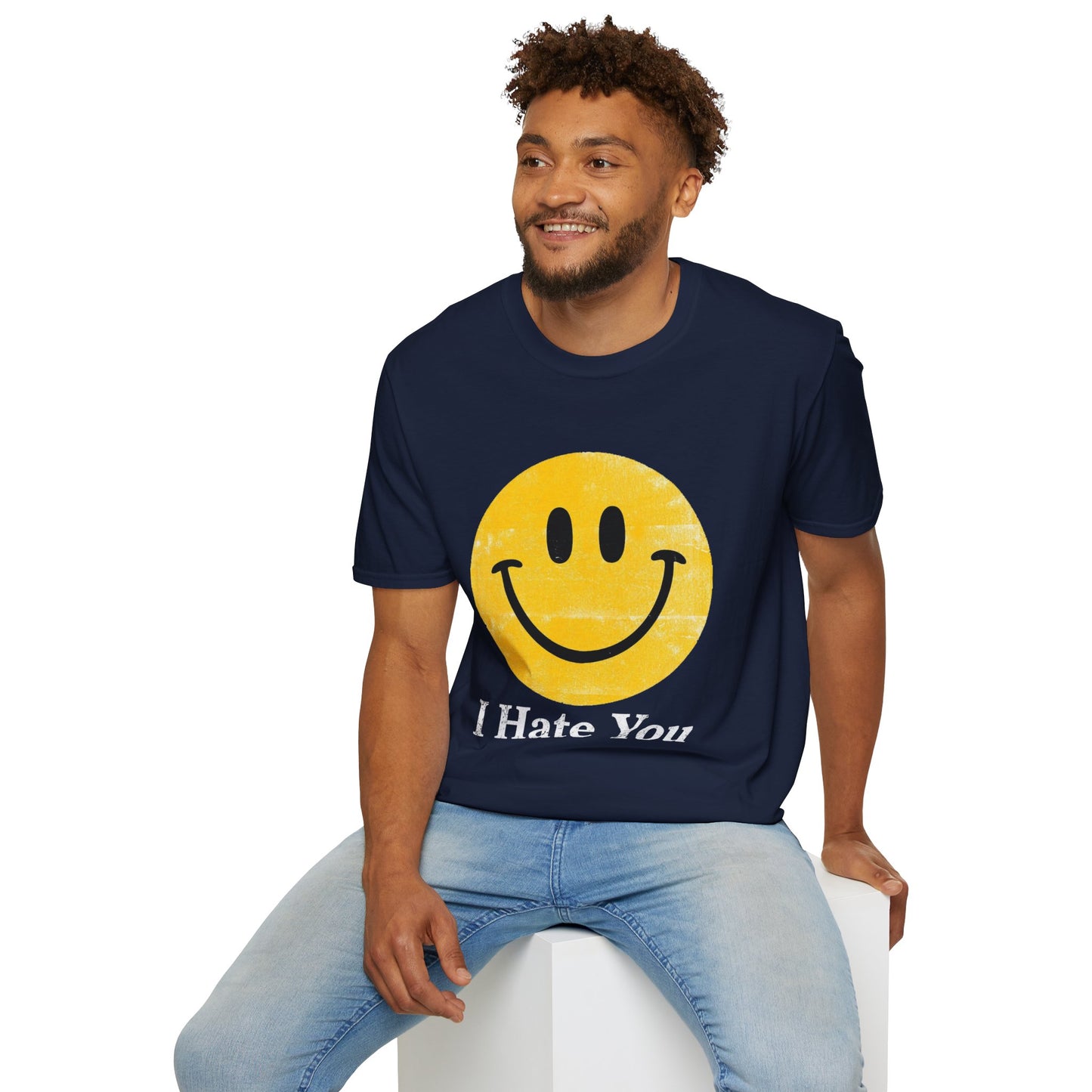 Funny 'I Hate You' Smiley T-Shirt — Retro Distressed Yellow Smiley Tee