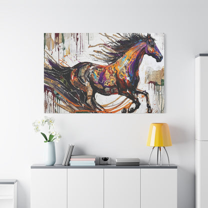 Colorful Galloping Horse Canvas Print — Vibrant Abstract Equestrian Wall Art