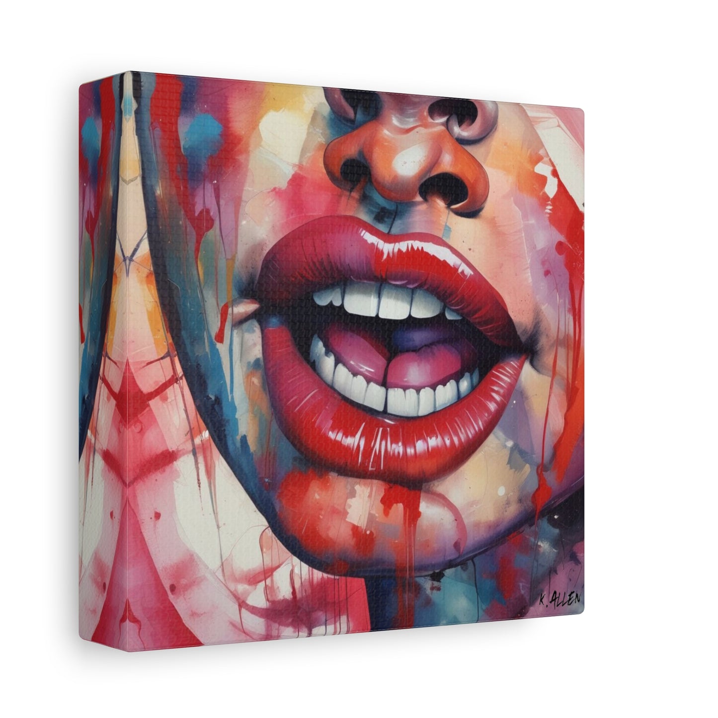 Colorful Pop Art Lips Canvas Wall Art – Vibrant Stretched Matte Portrait