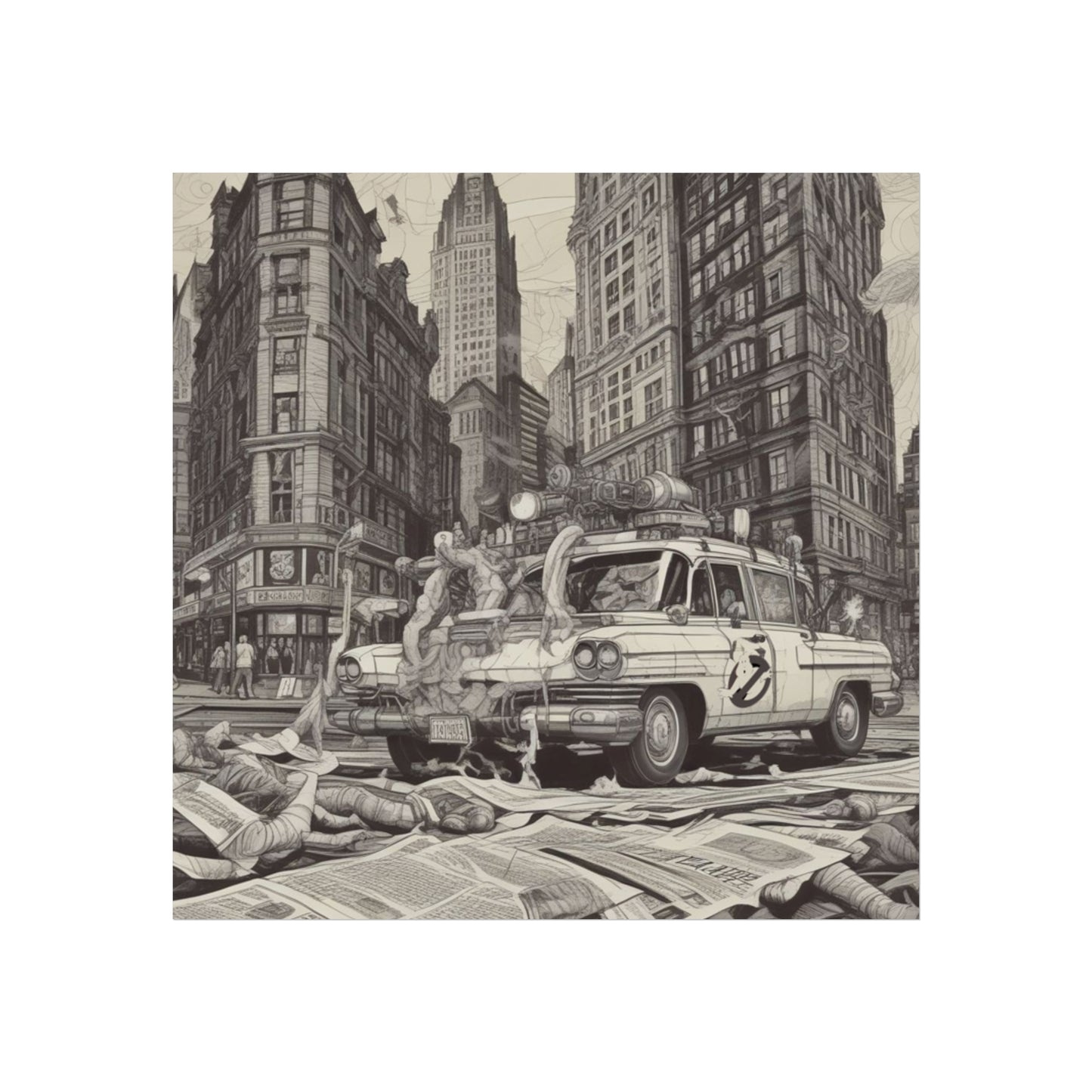 Vintage Ghostbusters Taxi Illustration