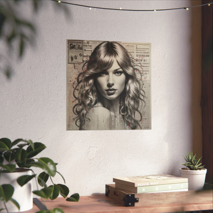 Taylor Inspired Portrait on Vintage Newspaper Background