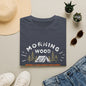 Camping T-Shirt — "Morning Wood" Tent & Pine Tree Outdoor Graphic Tee