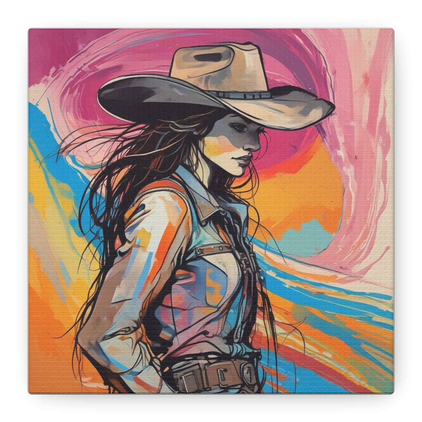 Cowgirl Canvas Wall Art — Vibrant Western Portrait Matte Stretched Canvas
