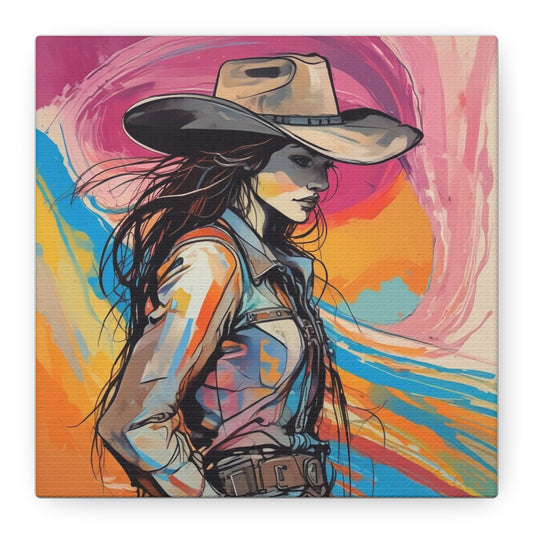 Cowgirl Canvas Wall Art — Vibrant Western Portrait Matte Stretched Canvas