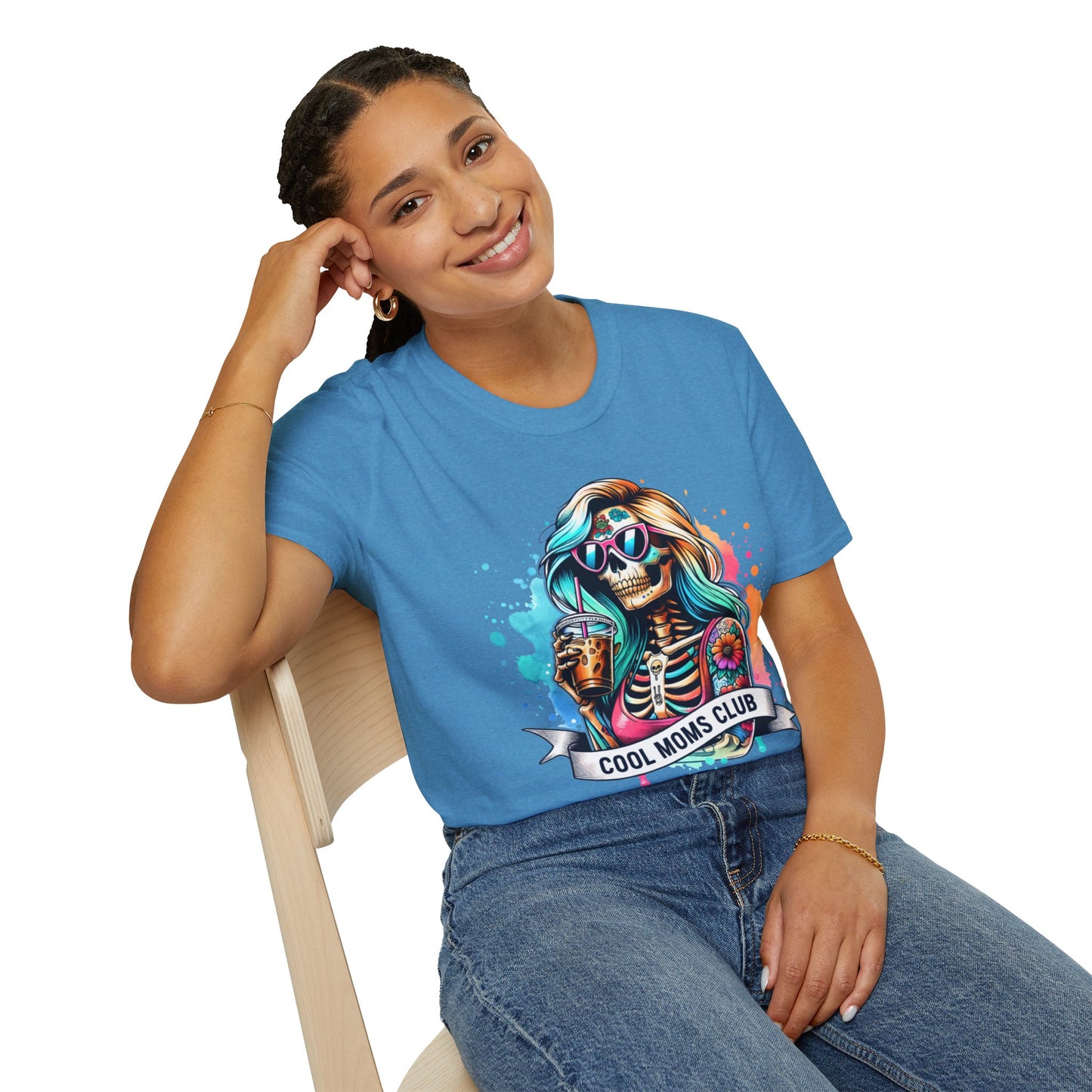 Cool Moms Club Skull T-Shirt — Colorful Day of the Dead Mom Graphic Tee