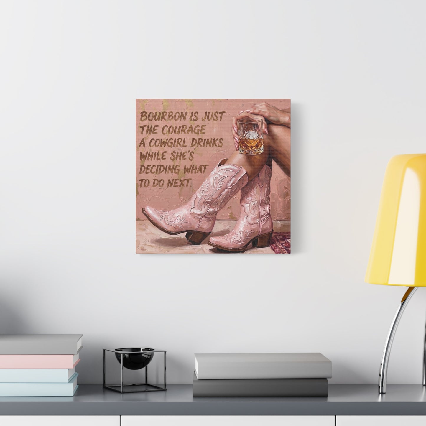 Cowgirl Bourbon Canvas Wall Art - "Bourbon is Just the Courage a Cowgirl Drinks..."