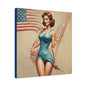 Retro Pin-Up Canvas Wall Art — Vintage American Flag Pinup Matte Stretched 1.25"