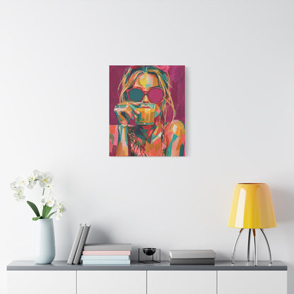 Pop Art Woman Drinking Coffee Canvas - Pink