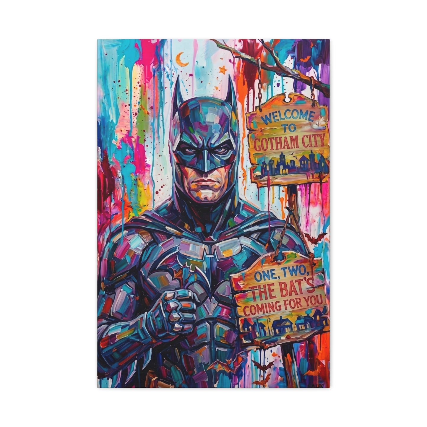 Colorful Gotham City Canvas Art - 'Welcome to Gotham City' Stretched Matte Print