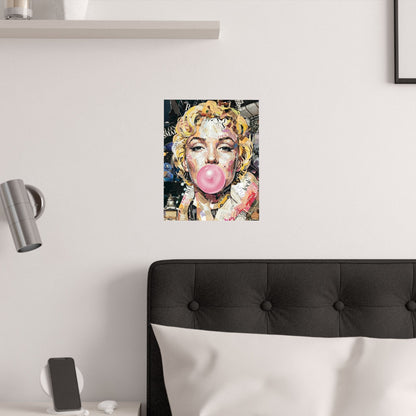 Pop Art Satin Poster — Iconic Blonde Portrait with Bubblegum