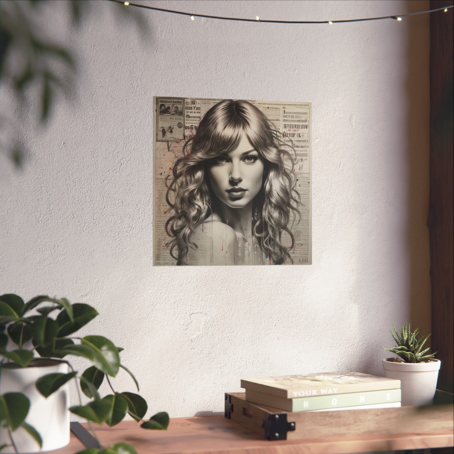 Taylor Inspired Portrait on Vintage Newspaper Background