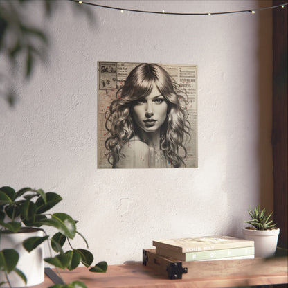 Taylor Inspired Portrait on Vintage Newspaper Background