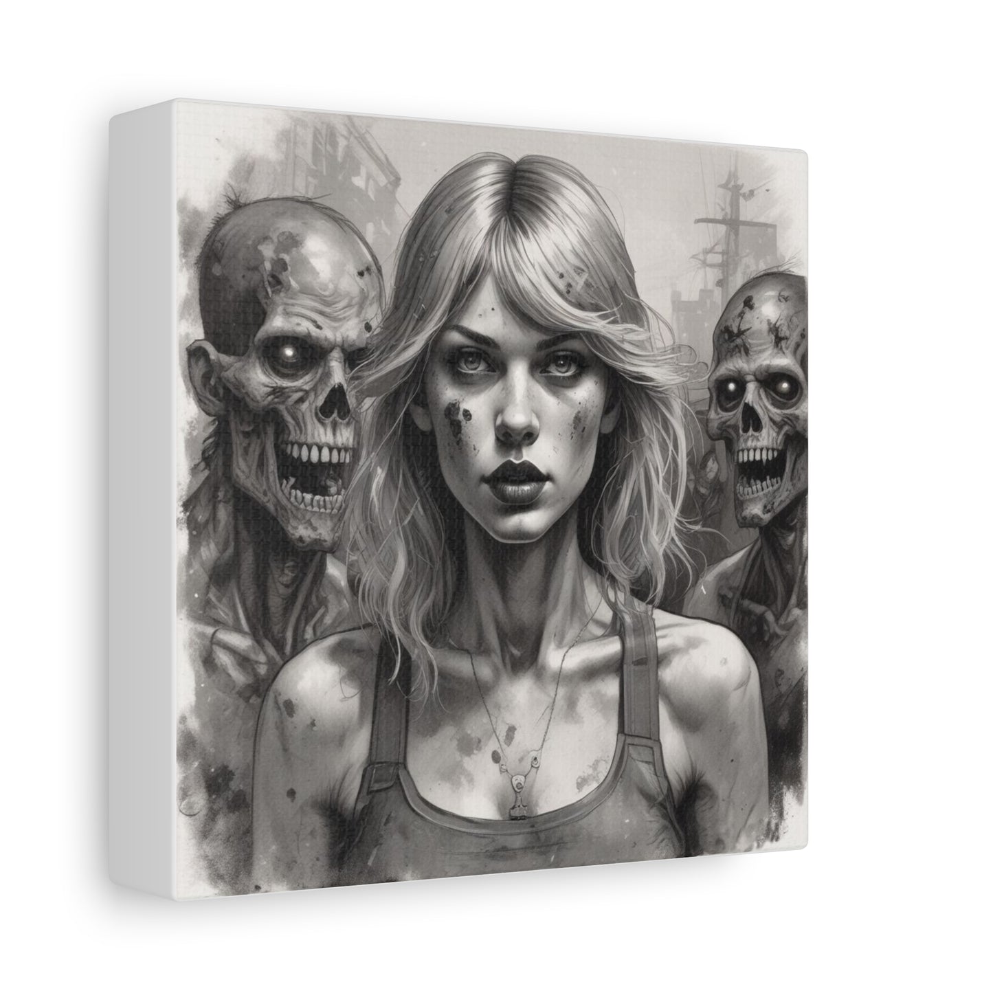 Zombie Apocalypse Canvas Print — Female Survivor Portrait Matte Stretched Art