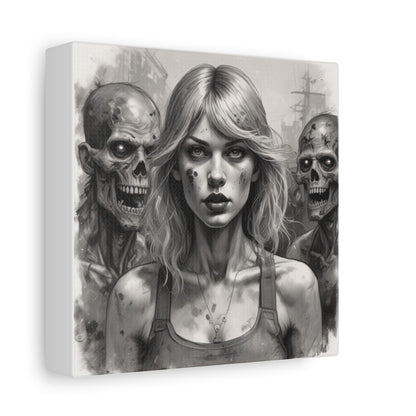Zombie Apocalypse Canvas Print — Female Survivor Portrait Matte Stretched Art