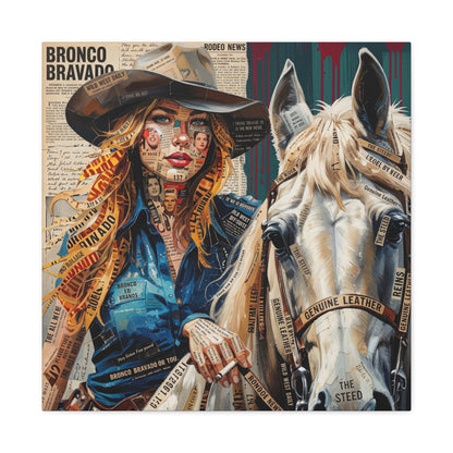 Cowgirl & Horse Collage Matte Canvas Print — Western Collage Art Wall Decor