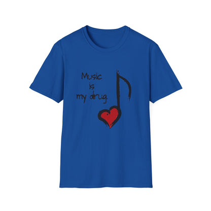Music Is My Drug T-Shirt – Heart Note Graphic Tee for Musicians & Music Lovers