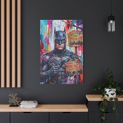 Colorful Gotham City Canvas Art - 'Welcome to Gotham City' Stretched Matte Print