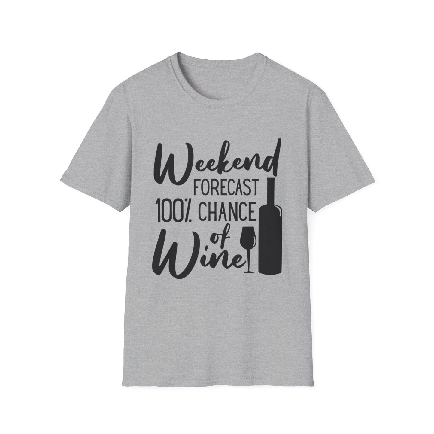 Wine Weekend T-Shirt — "Weekend Forecast 100% Chance of Wine" Graphic Tee