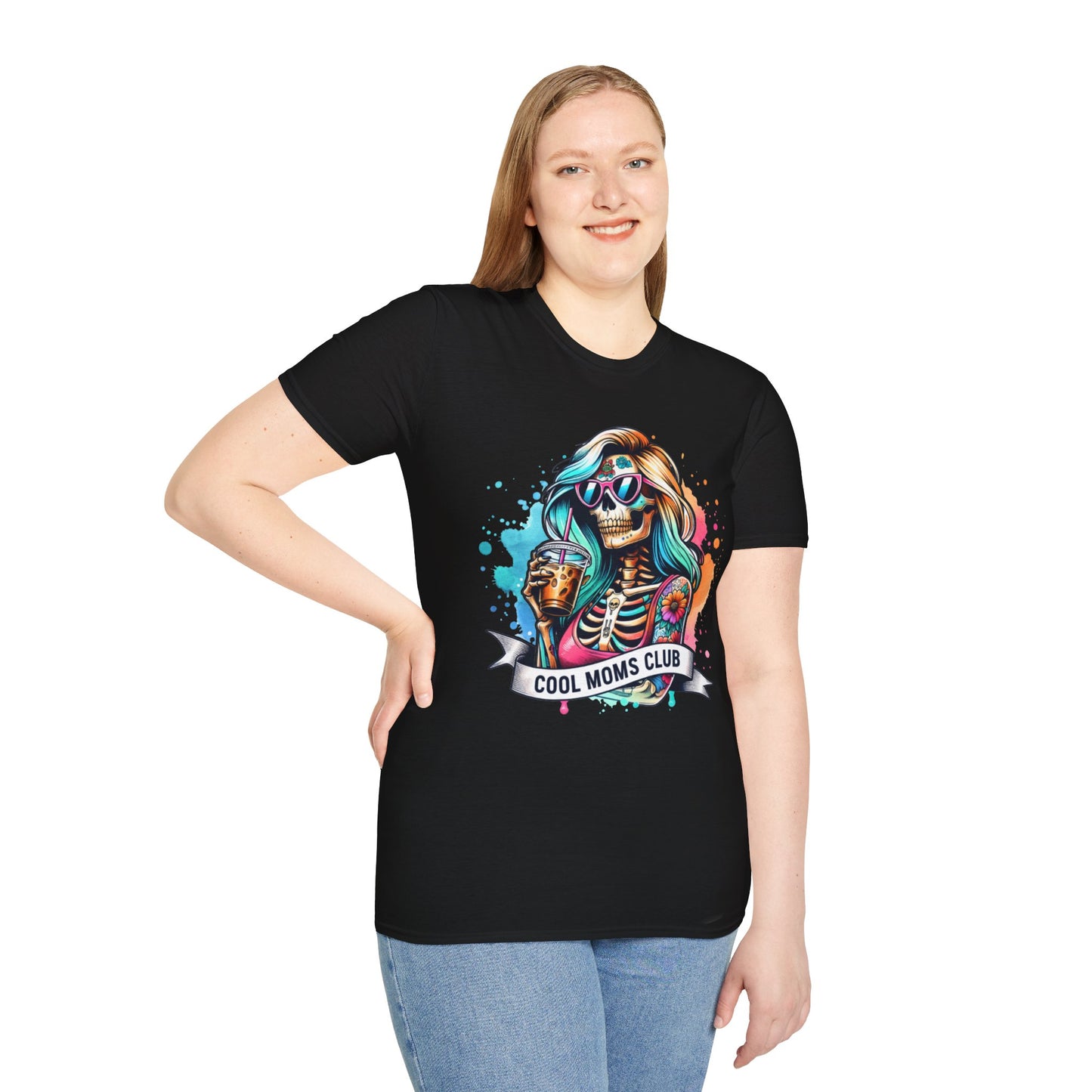 Cool Moms Club Skull T-Shirt — Colorful Day of the Dead Mom Graphic Tee
