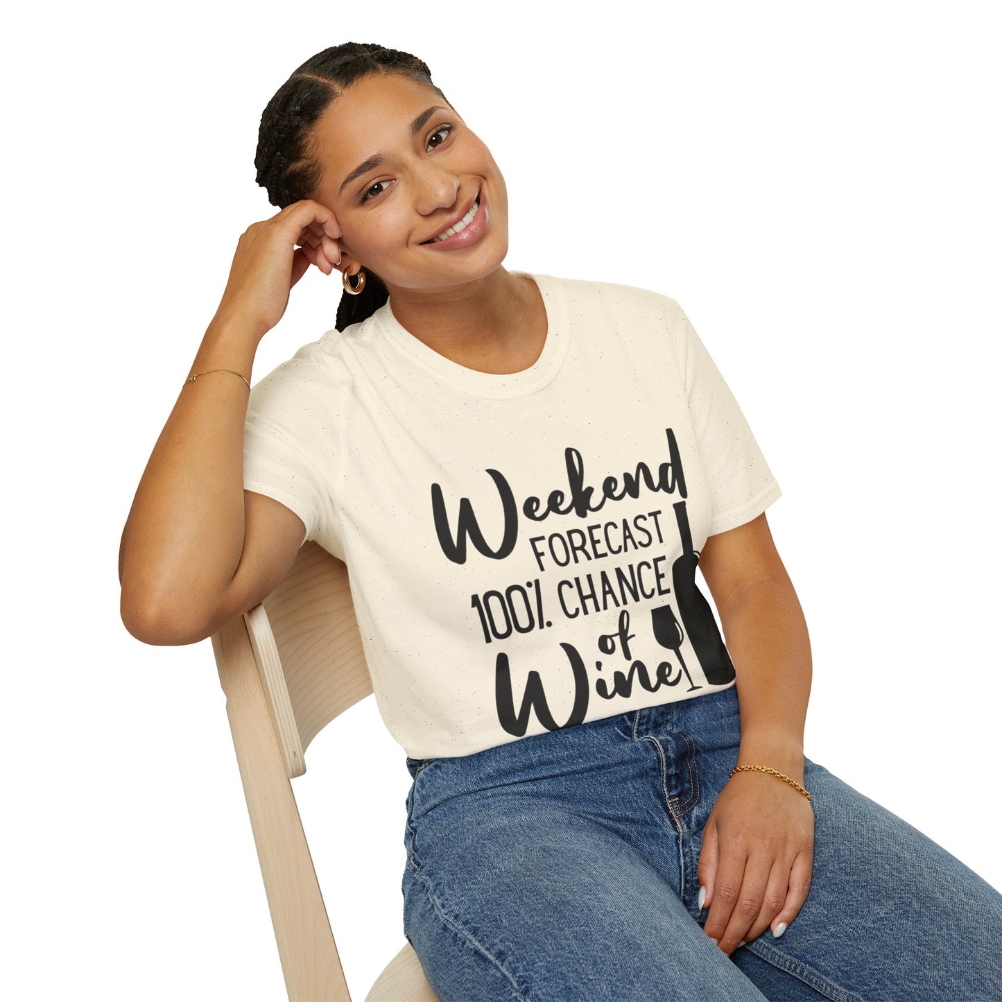 Wine Weekend T-Shirt — "Weekend Forecast 100% Chance of Wine" Graphic Tee