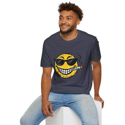 Smokin' Cool Emoji T-Shirt — Retro Grinning Face with Sunglasses & Cigar