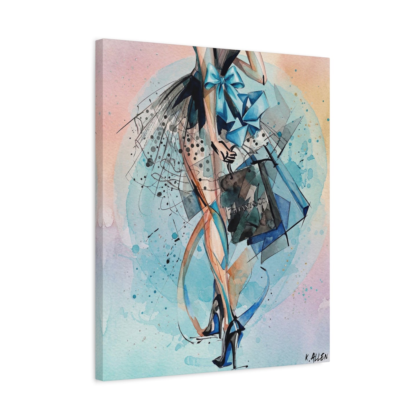 Fashion Illustration Canvas Print — Blue Ribbon Ballet Heels Artwork
