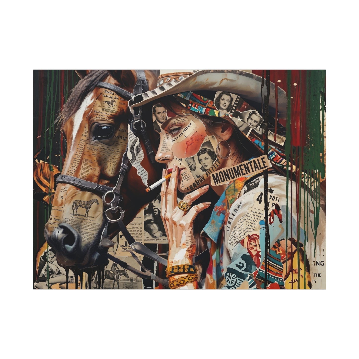 Western Collage Horse & Cowgirl Matte Canvas Wall Art - Stretched 1.25"