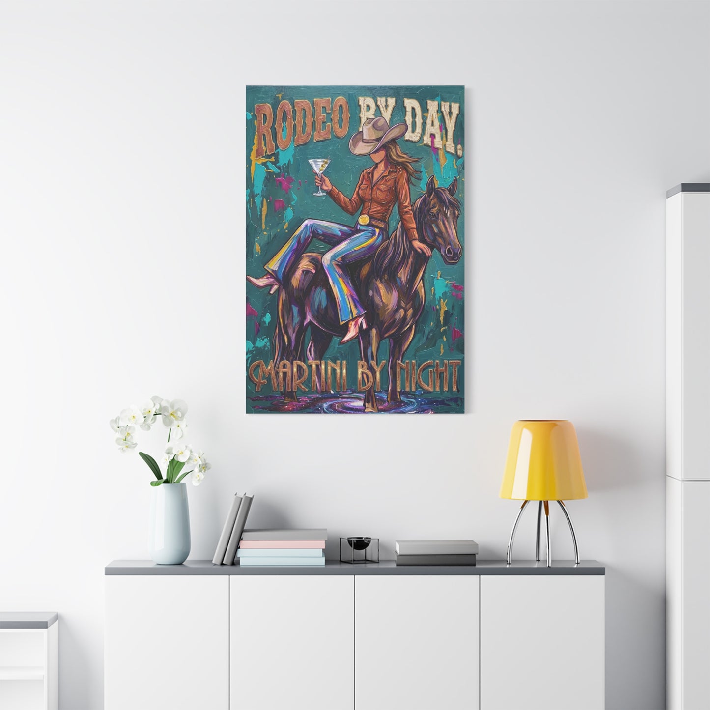 Rodeo By Day, Martini By Night Matte Canvas Wall Art