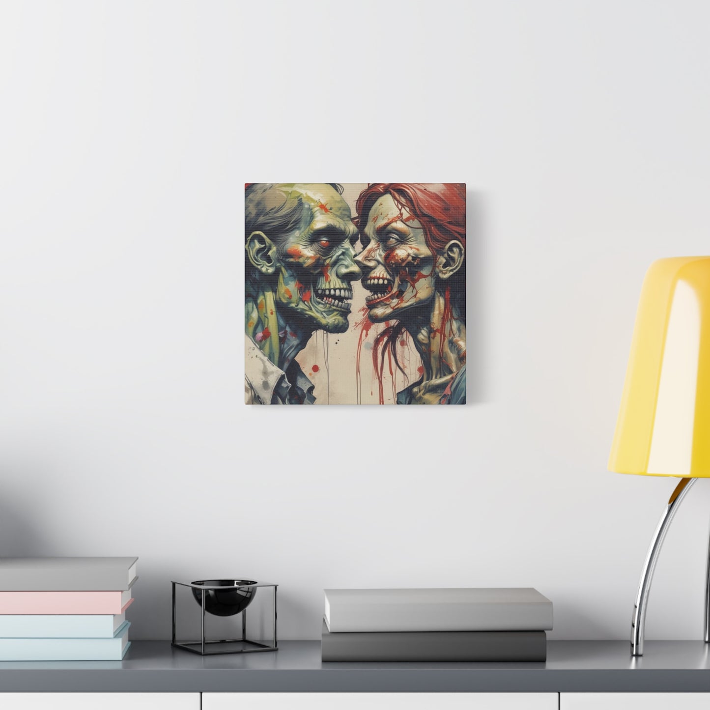 Zombie Couple Matte Canvas Wall Art — Blood-Splattered Horror Portrait