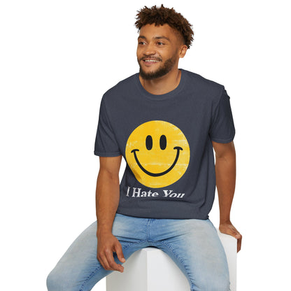 Funny 'I Hate You' Smiley T-Shirt — Retro Distressed Yellow Smiley Tee