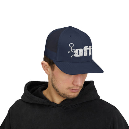 'F Off' Stick Figure Trucker Cap – Retro Distressed Snapback Hat