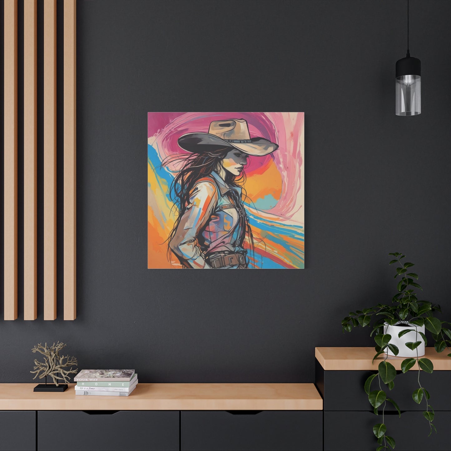 Cowgirl Canvas Wall Art — Vibrant Western Portrait Matte Stretched Canvas