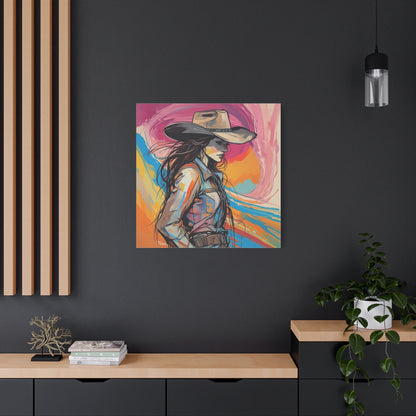 Cowgirl Canvas Wall Art — Vibrant Western Portrait Matte Stretched Canvas