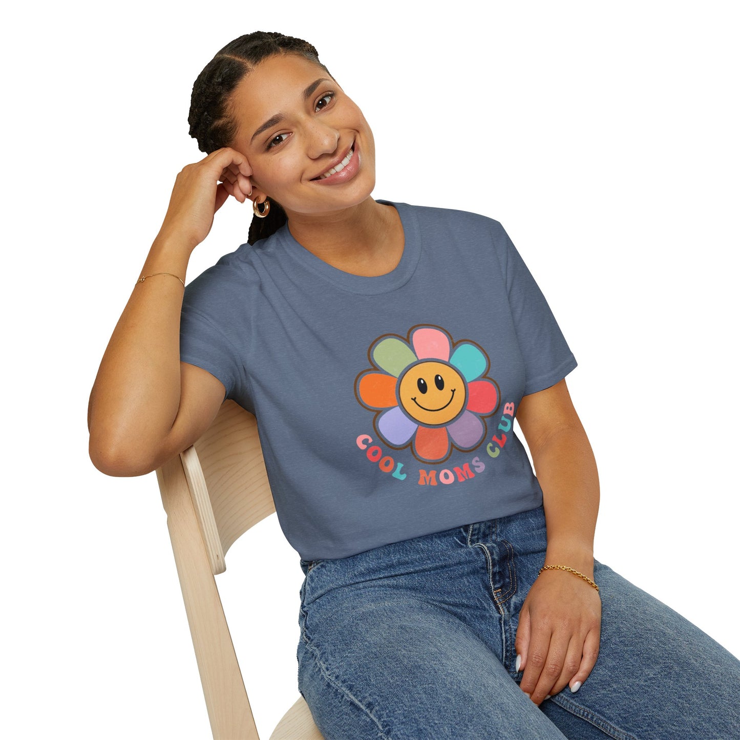 Cool Moms Club T-Shirt — Retro Floral Smiley Tee for Trendy Moms