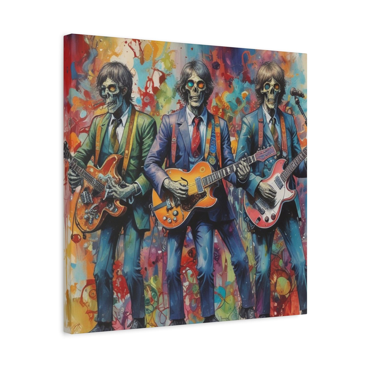 Rock Skeleton Band Canvas Print — Colorful Guitarist Wall Art