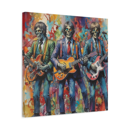Rock Skeleton Band Canvas Print — Colorful Guitarist Wall Art