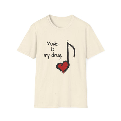 Music Is My Drug T-Shirt – Heart Note Graphic Tee for Musicians & Music Lovers