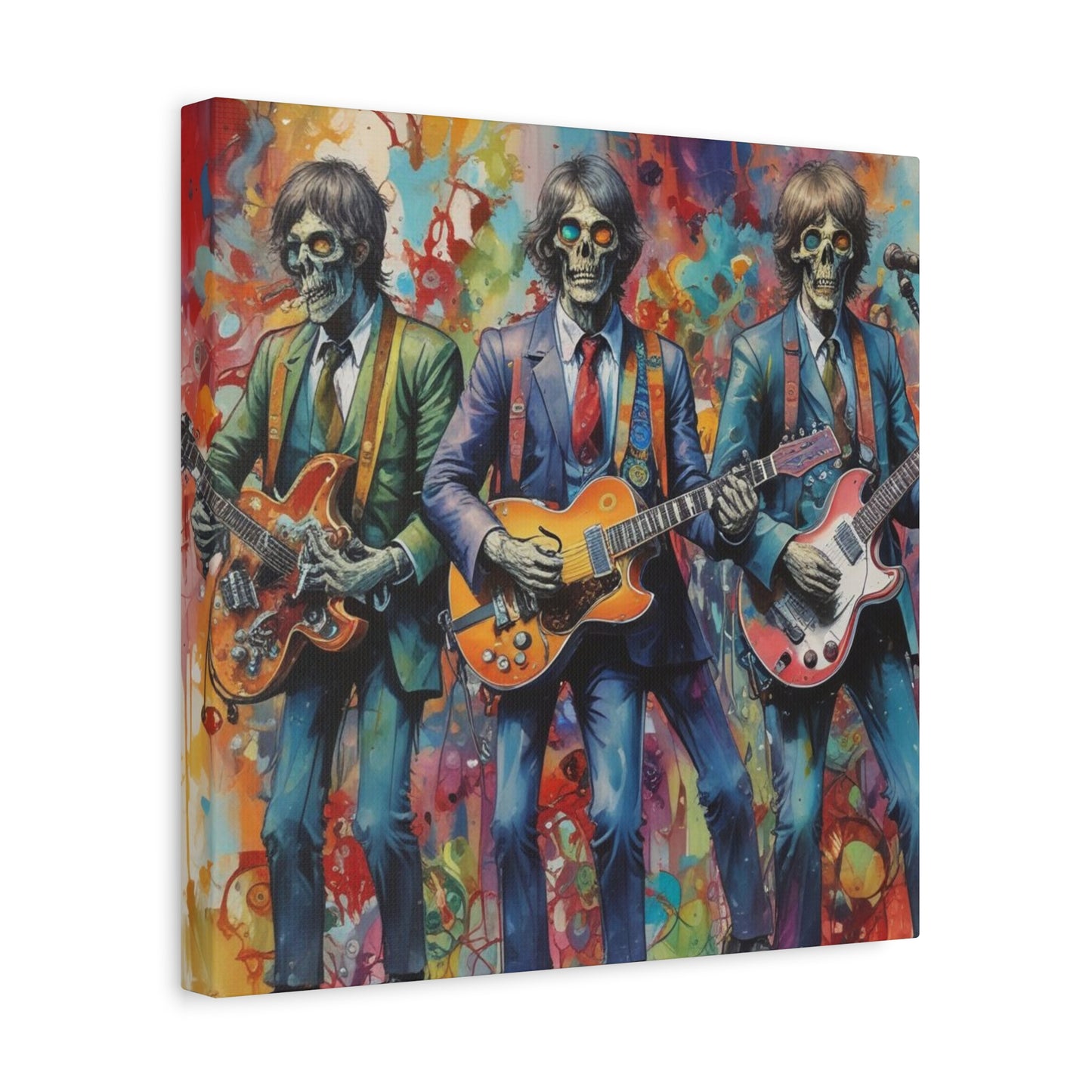 Rock Skeleton Band Canvas Print — Colorful Guitarist Wall Art