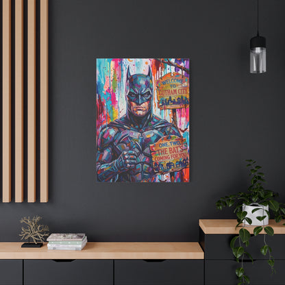 Colorful Gotham City Canvas Art - 'Welcome to Gotham City' Stretched Matte Print
