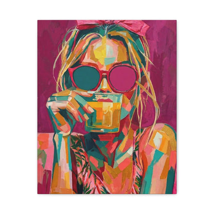 Pop Art Woman Drinking Coffee Canvas - Pink