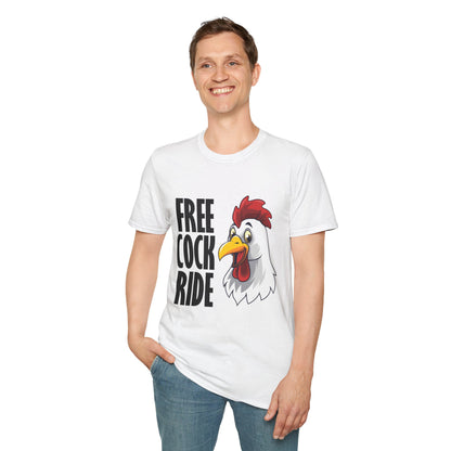 Graphic T-Shirt — "Free Cock Ride" Rooster Novelty Tee