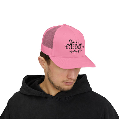 Trucker Cap — "She's a CUNTry Music Fan" Embroidered Mesh Snapback