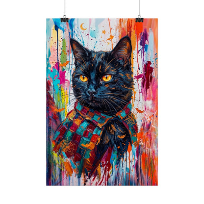 Colorful Cat Poster — Vibrant Black Cat Wall Art (Rolled Poster)