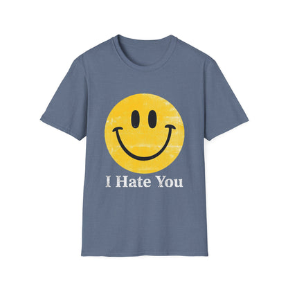 Funny 'I Hate You' Smiley T-Shirt — Retro Distressed Yellow Smiley Tee