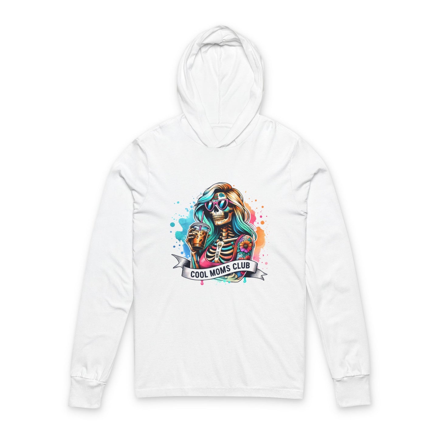 Cool Moms Club Hooded Long Sleeve Tee — Colorful Skeleton Mom Graphic