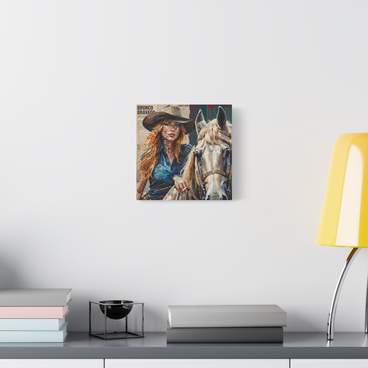 Cowgirl & Horse Collage Matte Canvas Print — Western Collage Art Wall Decor