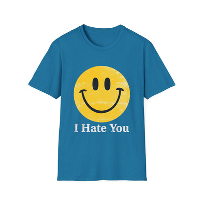 Funny 'I Hate You' Smiley T-Shirt — Retro Distressed Yellow Smiley Tee